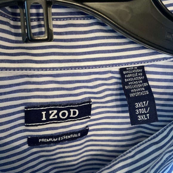 Mens Izod Essentials 3x long sleeved dress shirt blue and white striped - Picture 3 of 4